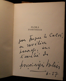 bastide, flora amsterdam, seuil, 1957, originale, velin, envoi autographe