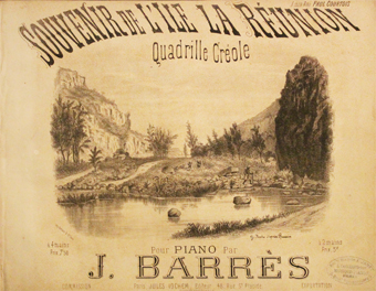 barres, souvenir, ile, reunion, partition illustree, lithographie, piano