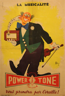 affiche, pub, grodreuil, powerstone, oreille, clown